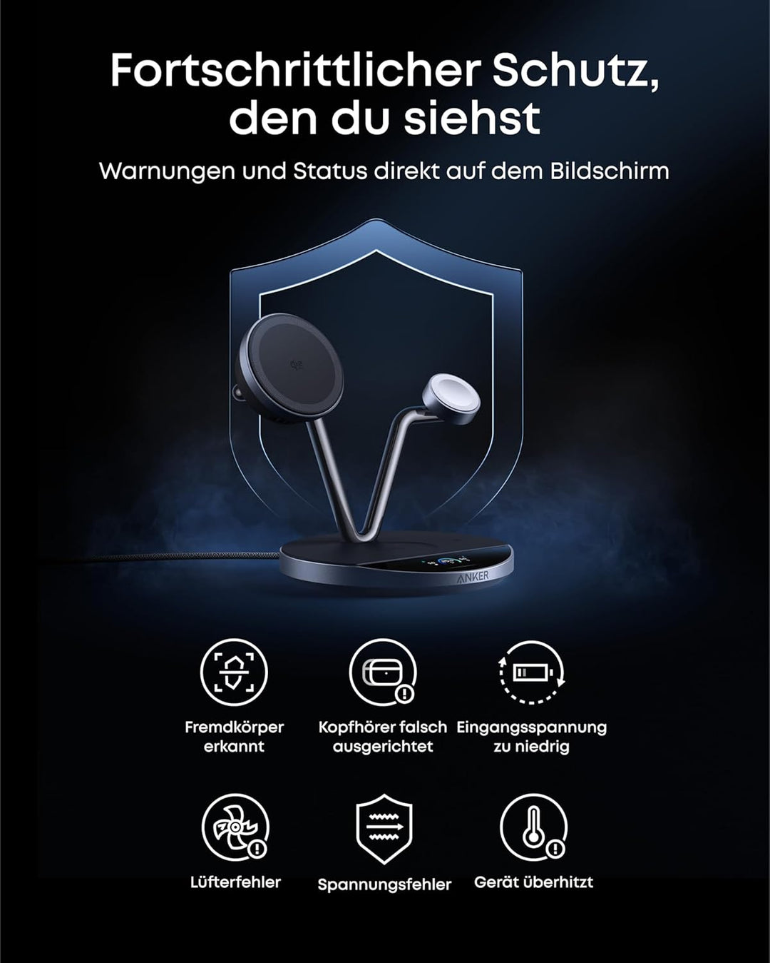 Anker Prime MagSafe-kompatibles 3-in-1 Ladegerät, Qi2 25W zertifizierte kabellose Ladestation mit Sm