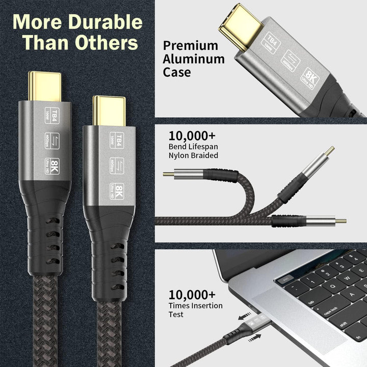 Angusplay USB C Thunderbolt 4 Kabel 40Gbps, USB4 Geflochtene Kabel, 8K 60Hz Video, 100W TB4 Kabel Ko