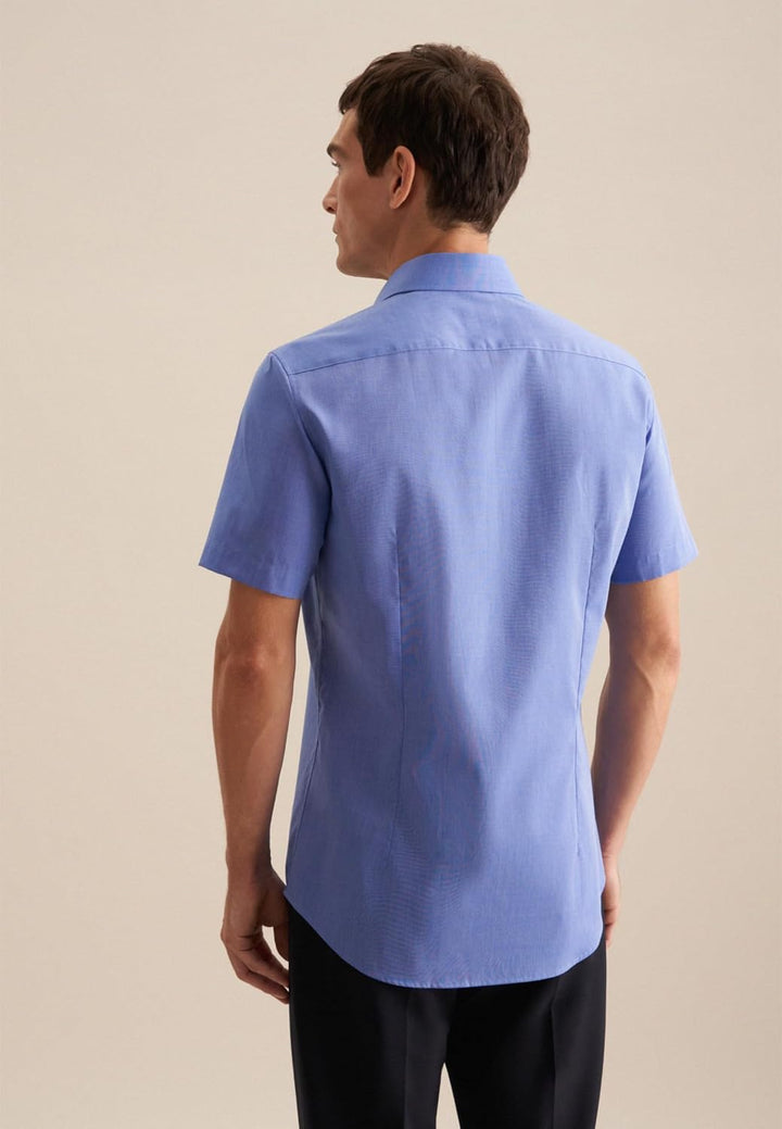 Seidensticker Herren Business Hemd Shaped Fit Kurzarm Businesshemd 37 Blau (Mittelblau 14), 37 Blau
