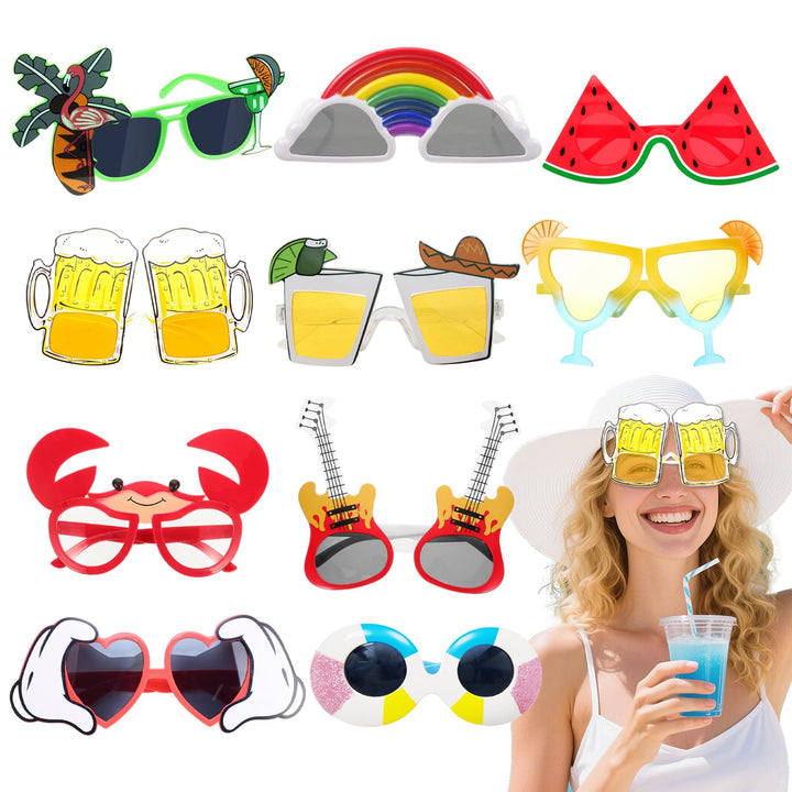 10 Einzigartige Hawaiianische Lustige Sonnenbrille Partybrillen Fotobox Accessoires Diese Neuartigen