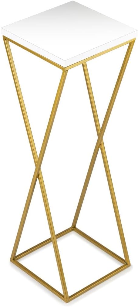 Pflanzenständer Metall 70 cm Hoch - Stabiler und Fester Blumenhocker mit Weiss MDF-Platte auf Gold S