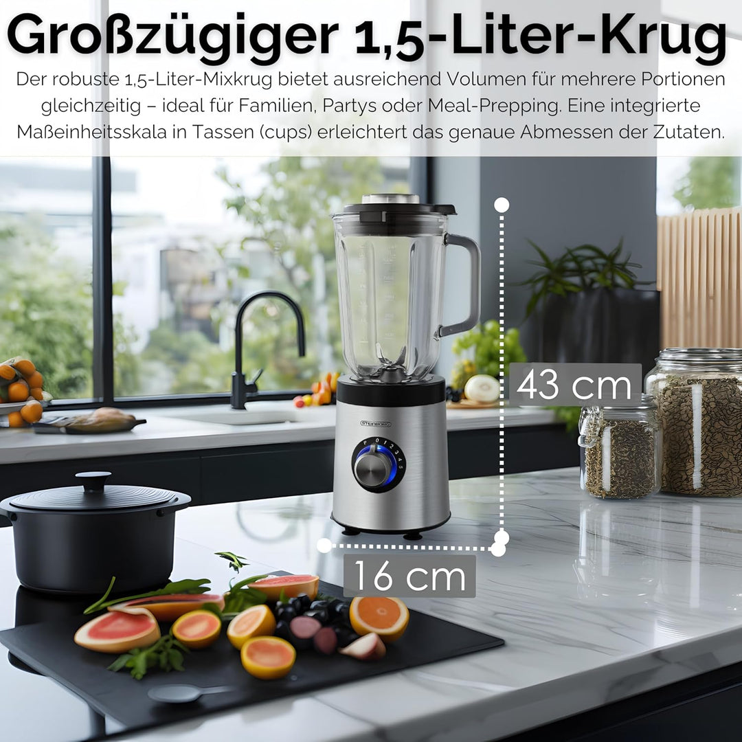 Steinborg® Standmixer Glas Edelstahl 800 Watt 1,5 Liter Glaskrug Universal Power Mixer Smoothie Make