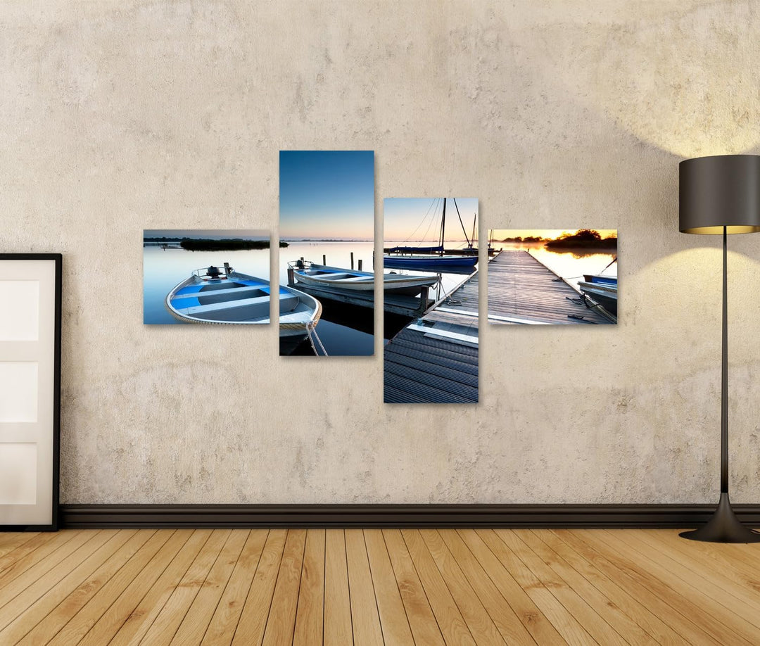 islandburner Bild auf Leinwand Sonnenaufgang Über See Hafen Mit Booten Und Pier Bilder Wandbilder Po