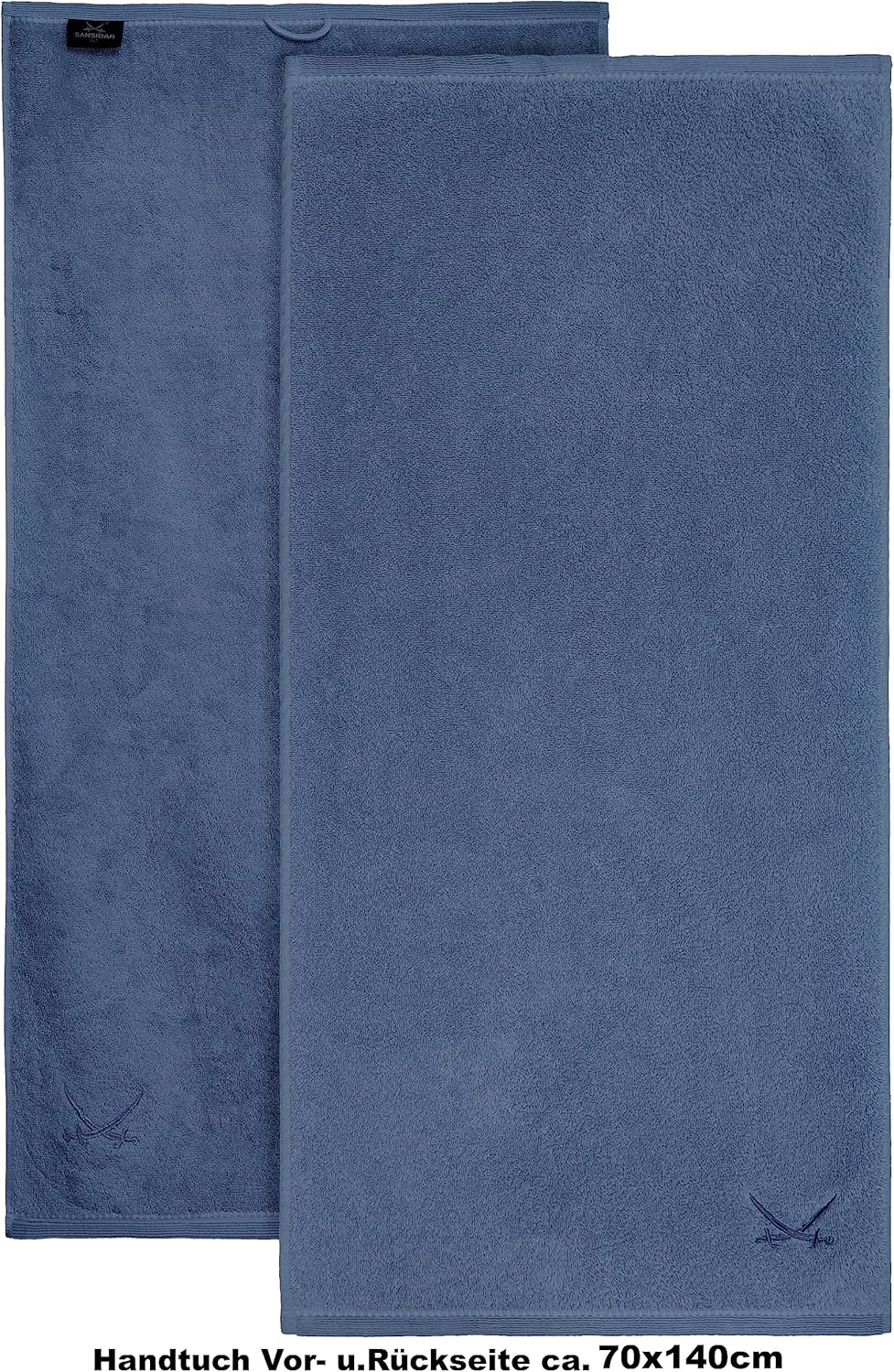 Sansibar Duschtuch 70x140 cm mit gesticktem Säbel Logo Badtuch Handtuch 100% Baumwolle (2er Set, Bla