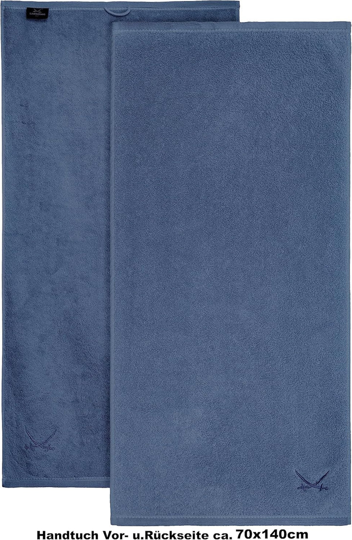 Sansibar Duschtuch 70x140 cm mit gesticktem Säbel Logo Badtuch Handtuch 100% Baumwolle (2er Set, Bla