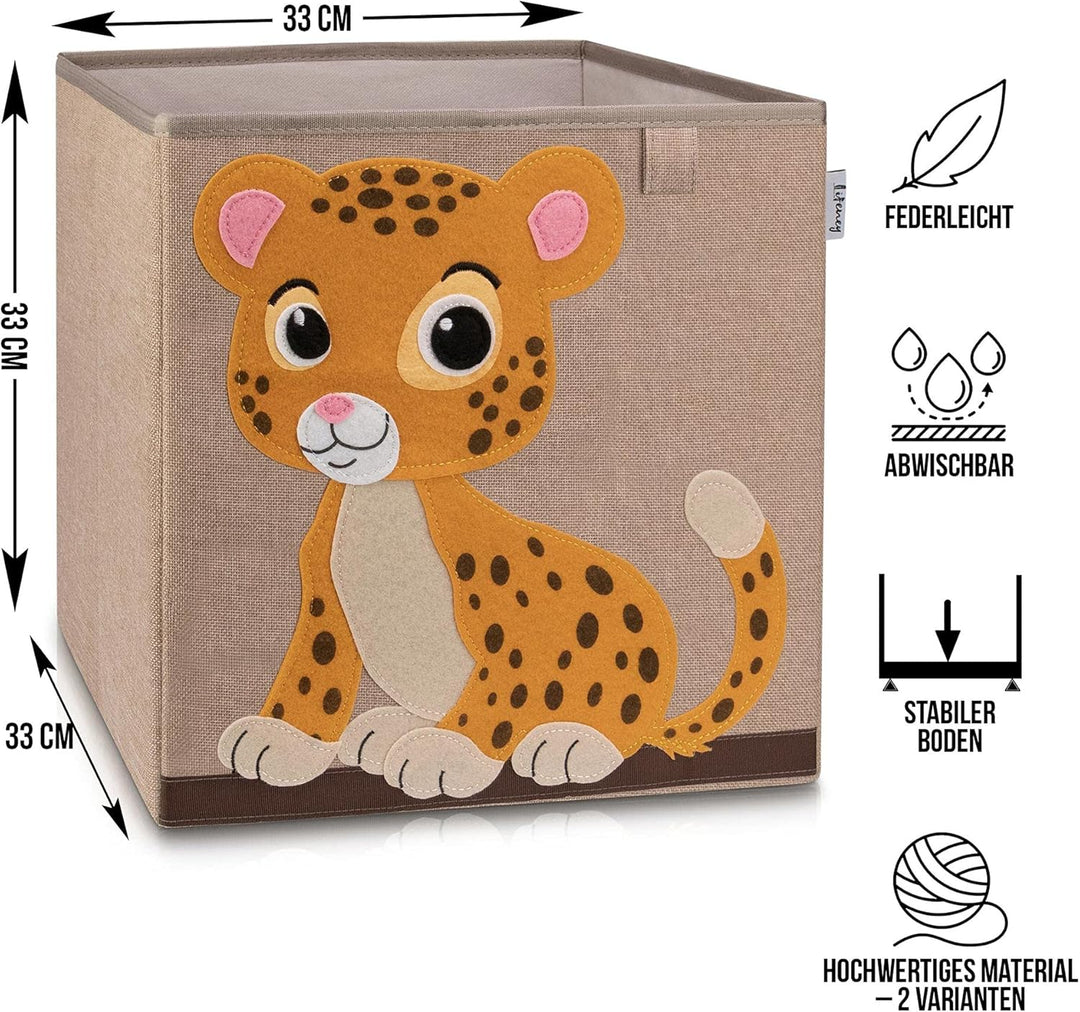 LIFENEY Aufbewahrungsbox im 2er Set Tiger und Löwe I Doppelpack Spielzeugbox mit Tiermotiv passend f