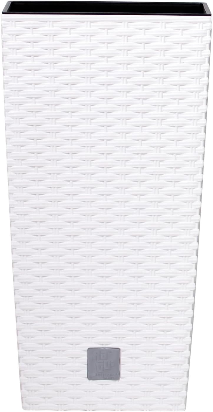 Prosperplast Rato Square Blumentopf 26,5 x 26,5 x 50 cm Weiss | Moderner Pflanzkübel in Rattan-Optik