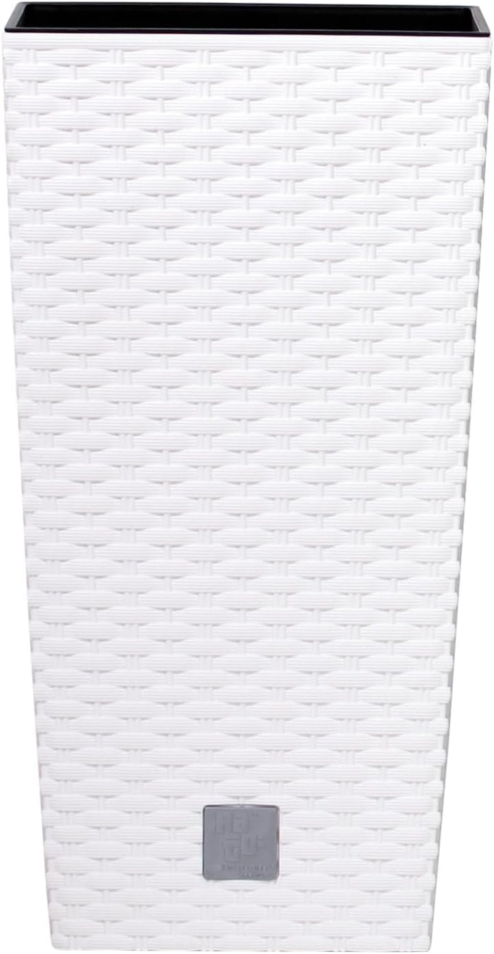 Prosperplast Rato Square Blumentopf 26,5 x 26,5 x 50 cm Weiss | Moderner Pflanzkübel in Rattan-Optik