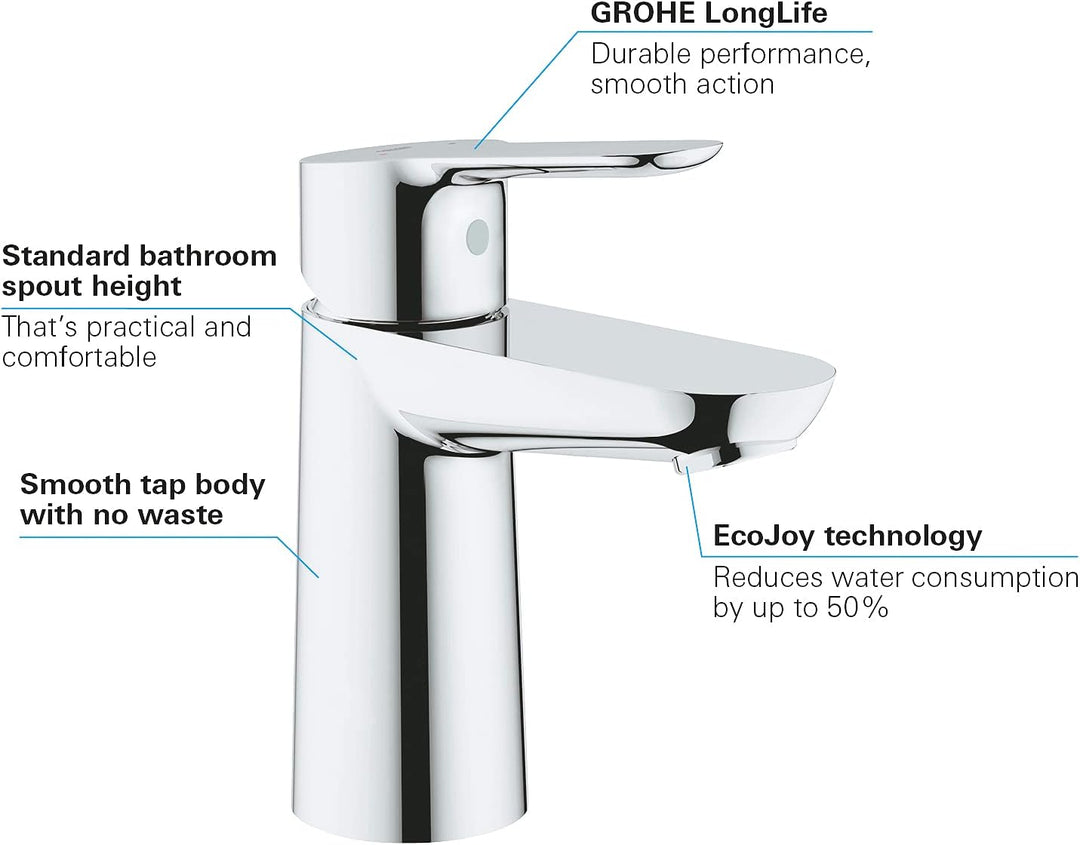 GROHE BauEdge | Badarmatur- Einhand-Waschtischbatterie, S-Size | mit Keramikkartusche | chrom | 2333