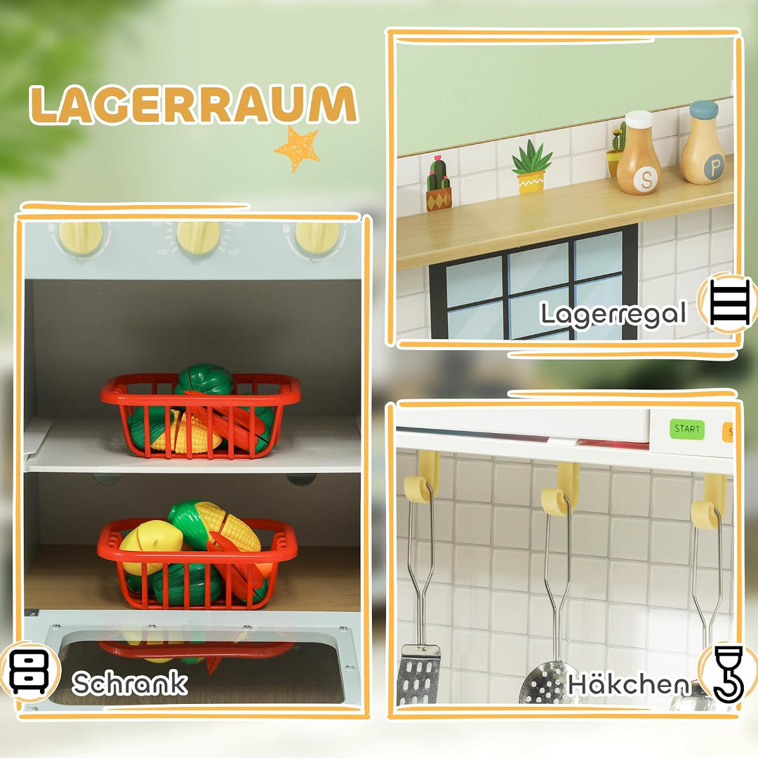 AIYAPLAY Kinderküche Spielküche mit Mikrowelle Herd Backofen ab 3+ Blau