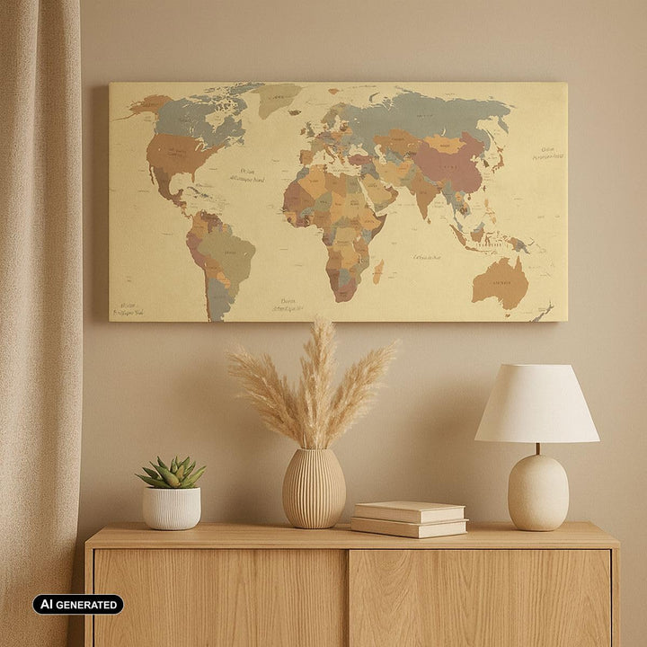 Wandbilder Dekoration Wohnzimmer Karte Welt Land Panorama Bilder auf Leinwand 120x50cm Leinwandbild