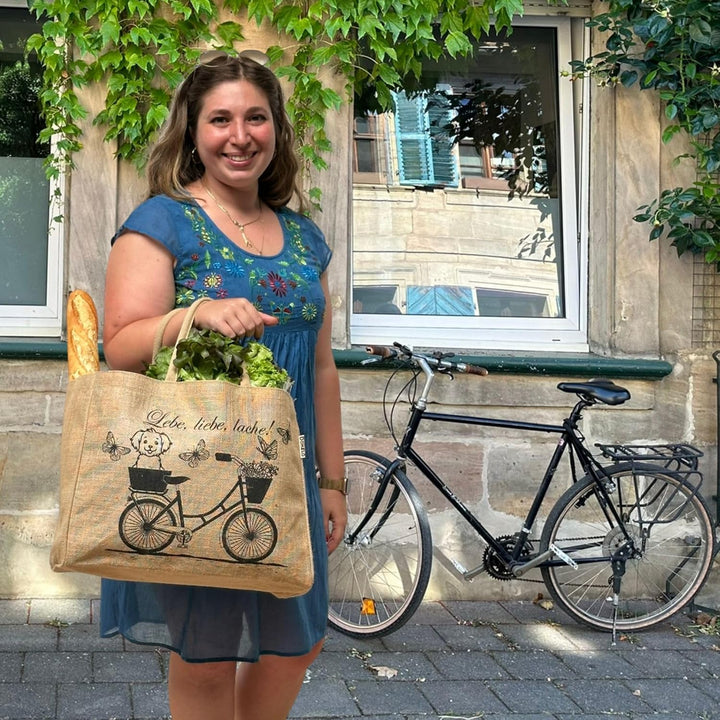 Domelo Einkaufskörbe. Bedruckte Einkaufstasche. Jute Tasche gross. Korbtasche, wasserabweisenden Str