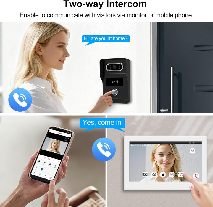 2 Drähte WiFi Türsprechanlage mit Kamera,Tuya 7 Zoll Video-Türsprechanlage, Unterstützt Bewegungserk