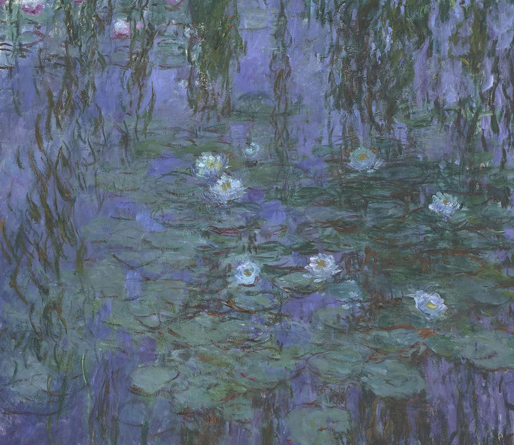 Claude Monet - Seerosen auf blaues Wasser Herdabdeckplatte & Spritzschutz aus Echtglas | Für Herd-Ko