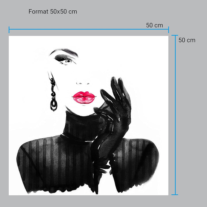 wandmotiv24 Poster als Wanddeko, Grösse 50x50cm, Model Gemälde, Rot, Fashion, Frau, Frauen Lippen, M