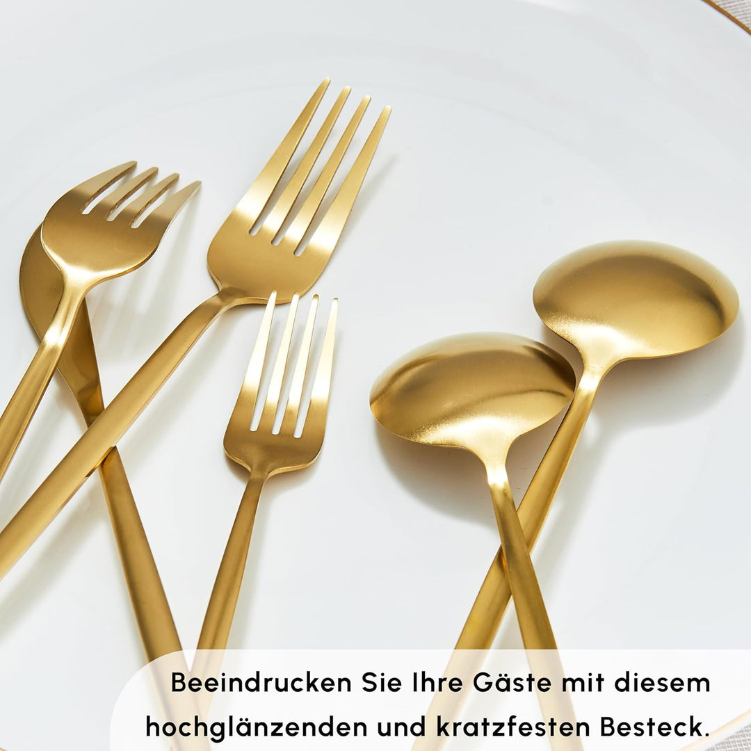 Karaca Bella 24-tlg Edelstahl Besteck Set für 6 Personen, Modern Langlebig, Rostfrei Besteckset, Spü