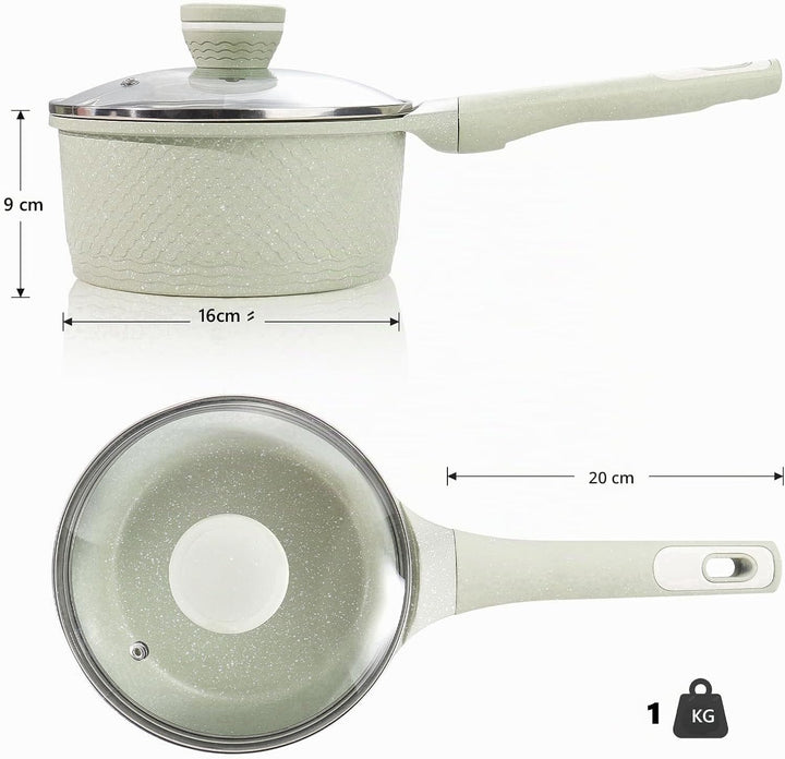 DYGG Stielkasserolle 16 cm mit Deckel 1.5L - Töpfe Antihaftbeschichtet für alle Herde inkl. Induktio