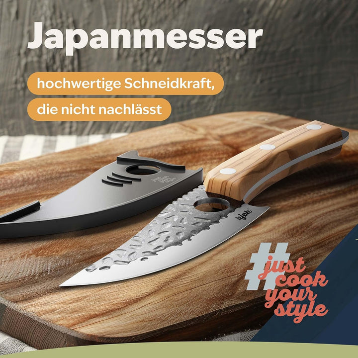 kjøk Premium Küchenmesser japanischer Style Klinge 15cm mit Loch und Olivenholzgriff Härte 56±2 HRC