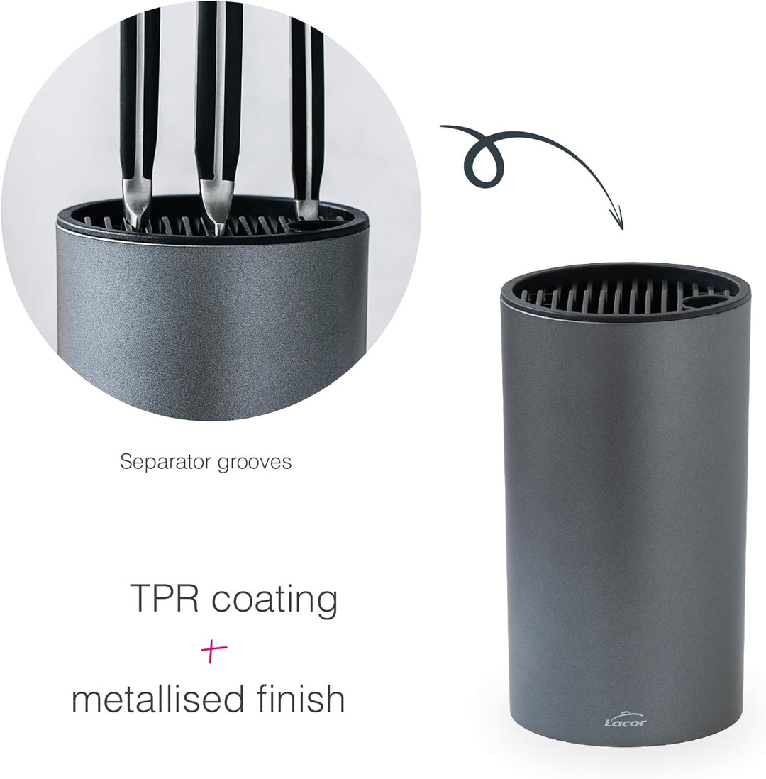 LACOR - 39038 - TitanPro Messerblock, Universal-Blockmesser, Metallic-Farbe, Ø13cm, Höhe 23cm, spülm
