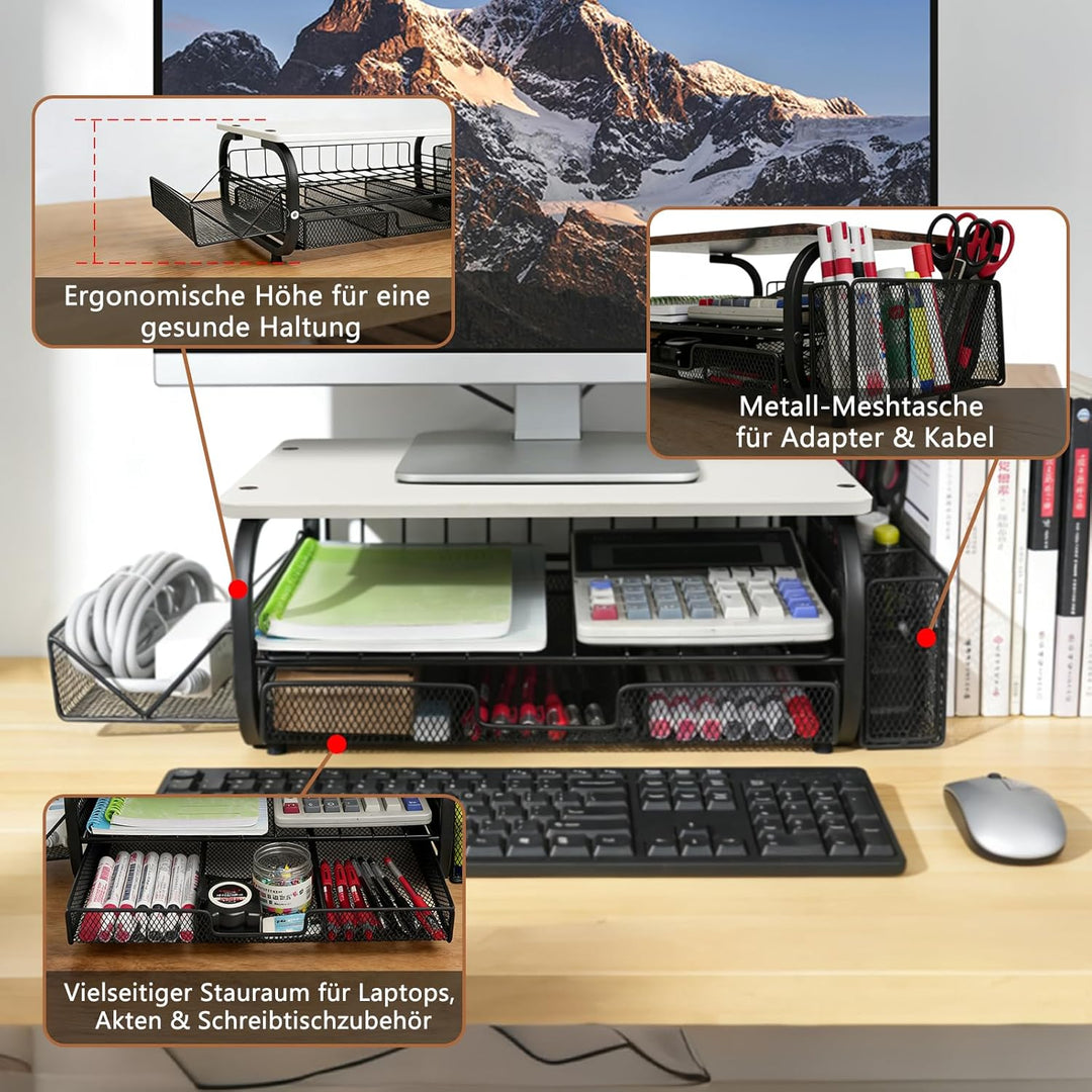 Monitorständer Ergonomischer Monitorständer 30kg/66lbs, multifunktional für Monitor/Drucker/Akten, e