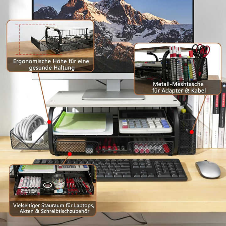 Monitorständer Ergonomischer Monitorständer 30kg/66lbs, multifunktional für Monitor/Drucker/Akten, e