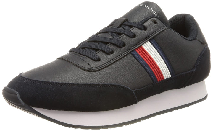Tommy Hilfiger Herren Signature Ledersneaker Runner-Sneaker, Desert Sky