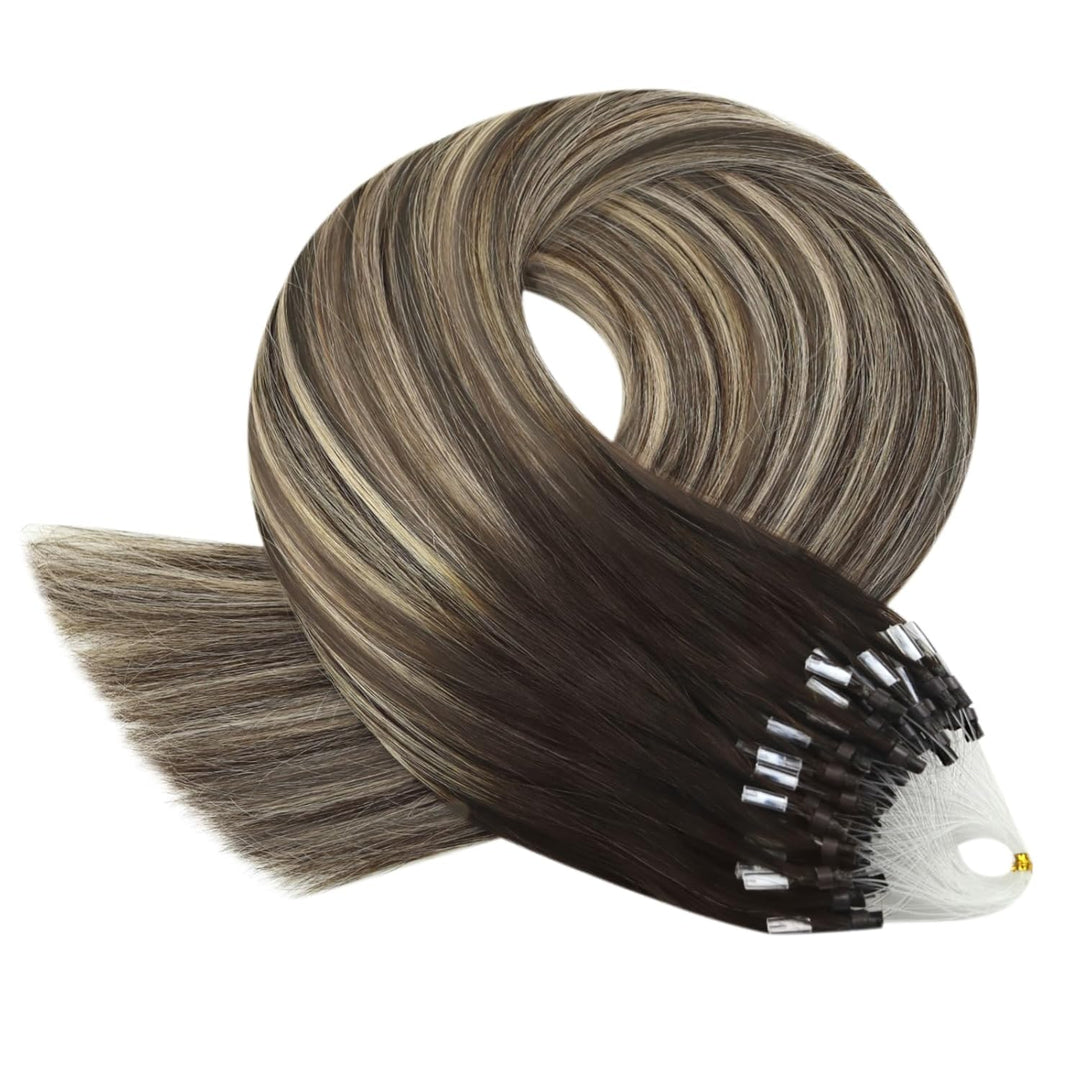 YoungSee Echthaar Extensions Microring Ombre 50 cm Microring Extensions Echthaar 1g Dunkelbraun Ombr