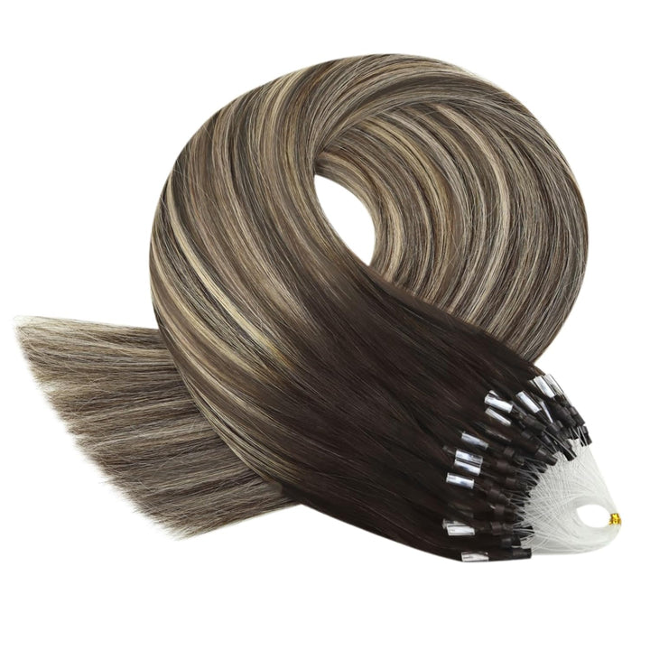YoungSee Echthaar Extensions Microring Ombre 50 cm Microring Extensions Echthaar 1g Dunkelbraun Ombr