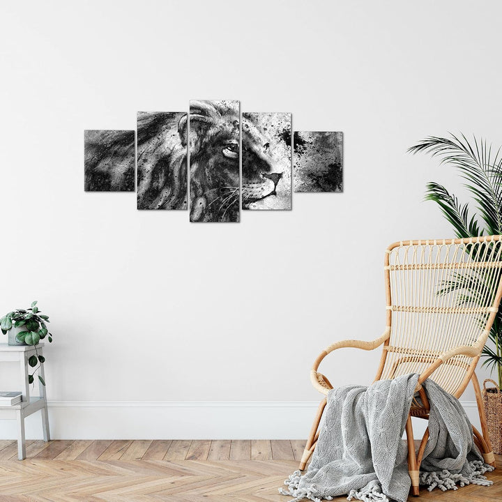Runa Art Wandbilder Afrika Löwe 5 Teilig Bild auf Vlies Leinwand Deko Wohnzimmer Schlafzimmer Tiere