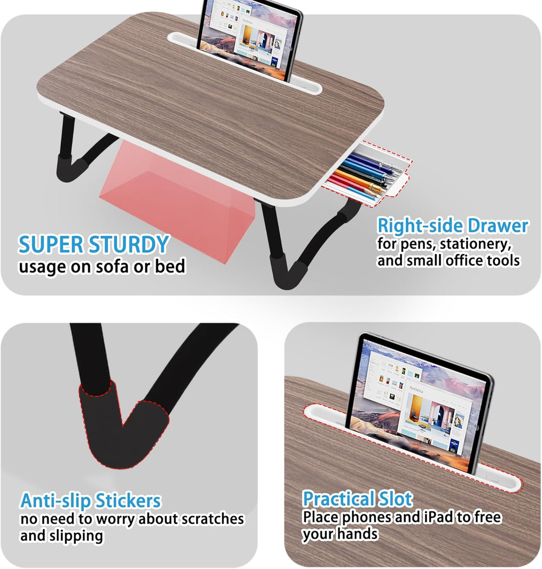 Small Laptop Bett Schreibtisch, Laptoptisch 48 × 30 cm für Frühstück im Bett, Arbeit, Homeoffice, La