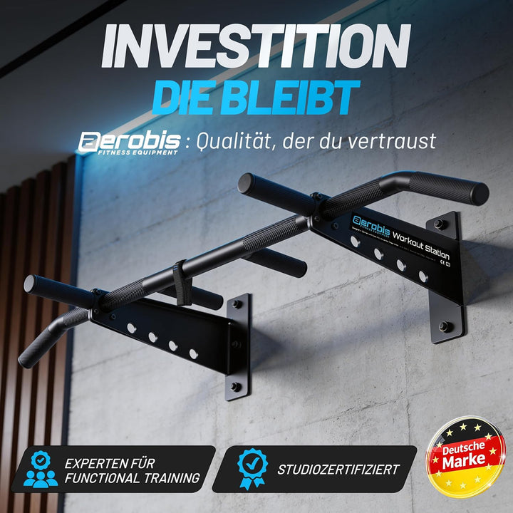 aerobis® Workout Station | Premium Klimmzugstange | Innovative Fitnessgeräte Befestigung + Lagerung