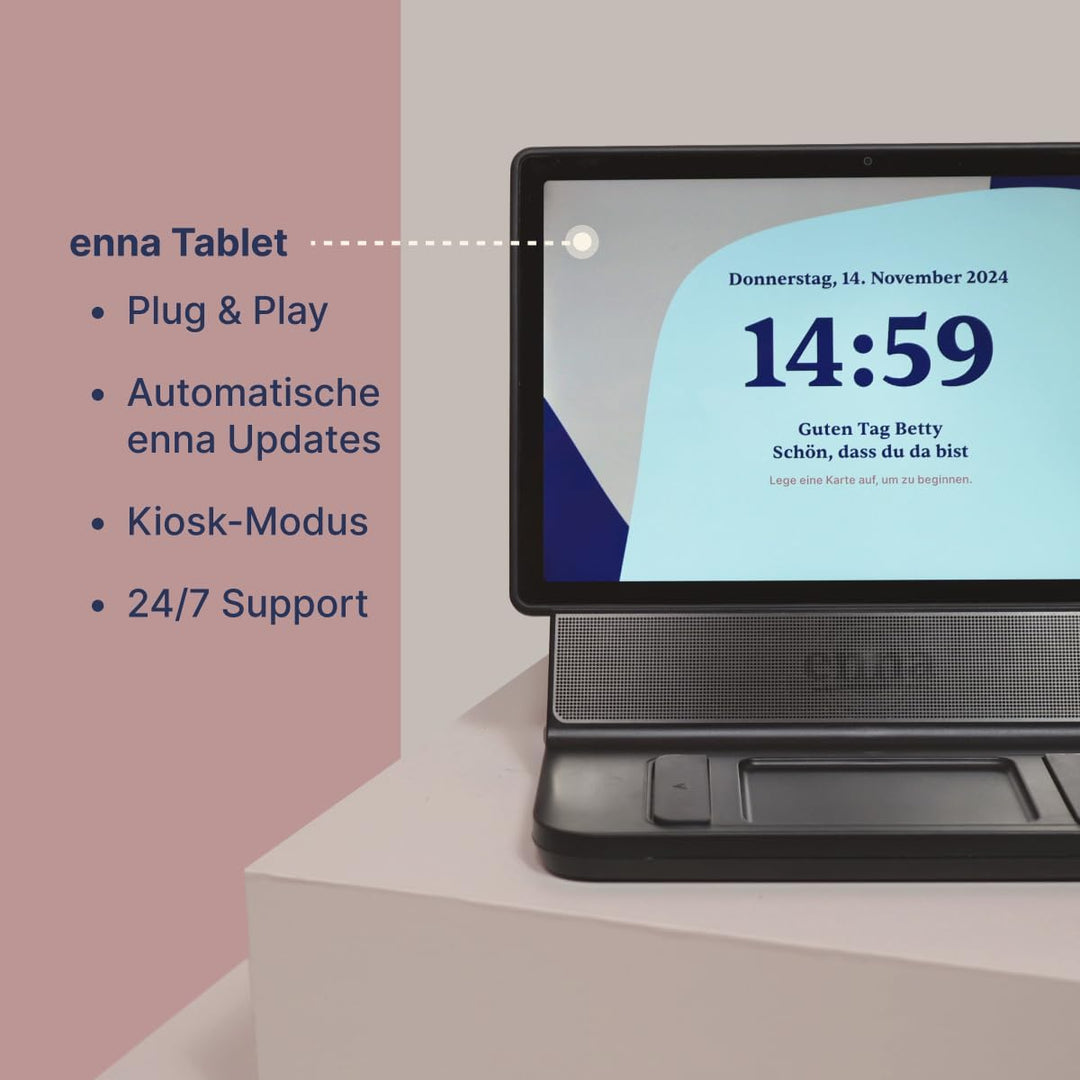 enna Dock inkl. 5 Starter-Karten - Tablet für Senioren, einfache Bedienung mit Karten, Videoanrufe m