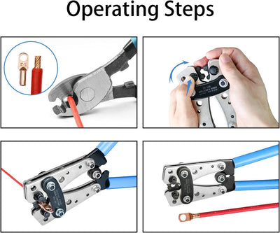 Solsop Batteriekabel-Crimpwerkzeug-Set von AWG 1/0–8 mit 60 Kupferringklemmen, 8 Grössen, Batterieka