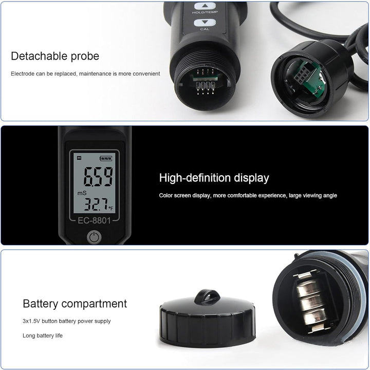 Zerodis Bodenmessgerät Bodenanalyse Set Bodentester Digital EC Bodenmessgerät, Salzdetektor mit Sond