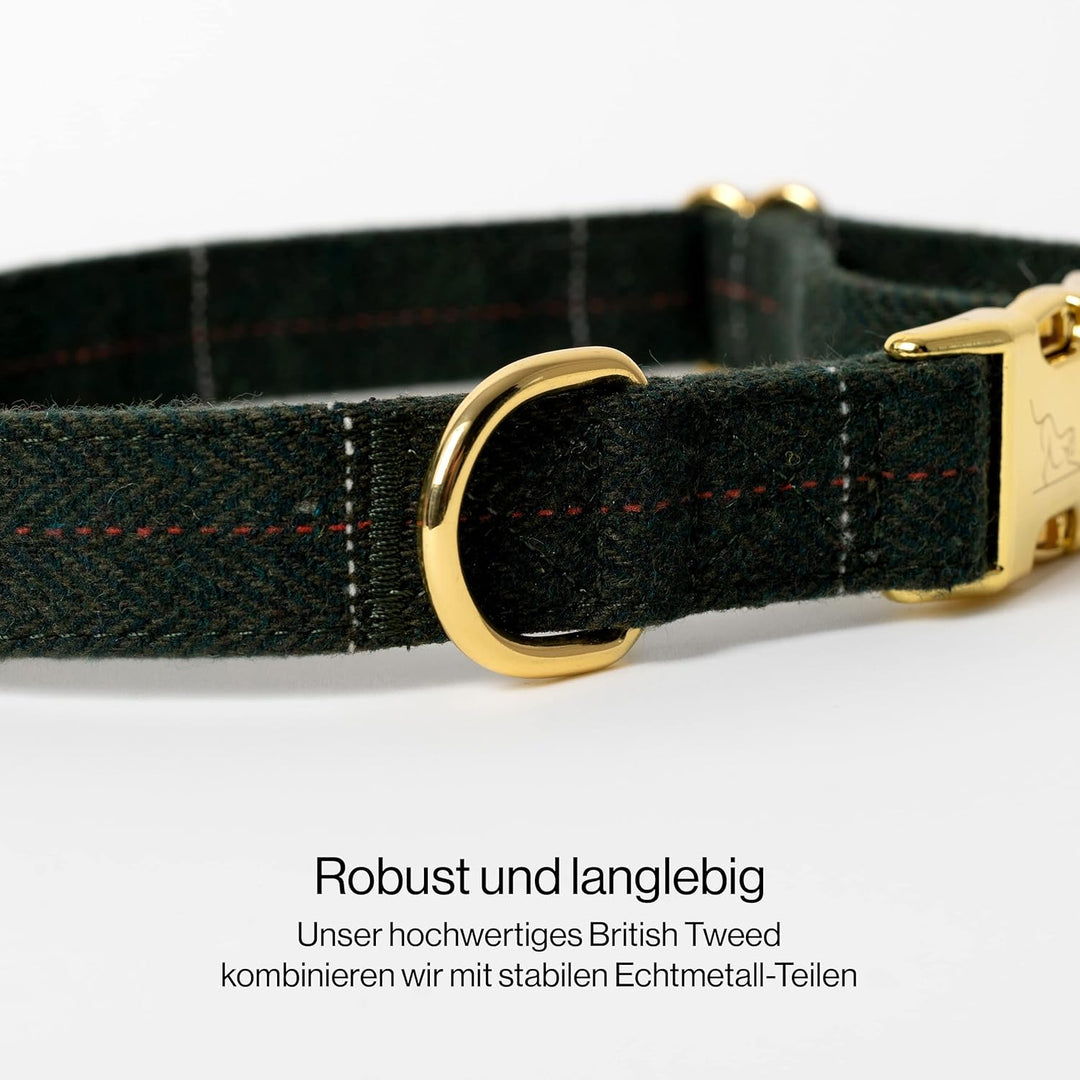 Oxford Hundehalsband Set mit Leine & Beutelspender | British Tweed Grün | verstellbar, Hundeleine 2m