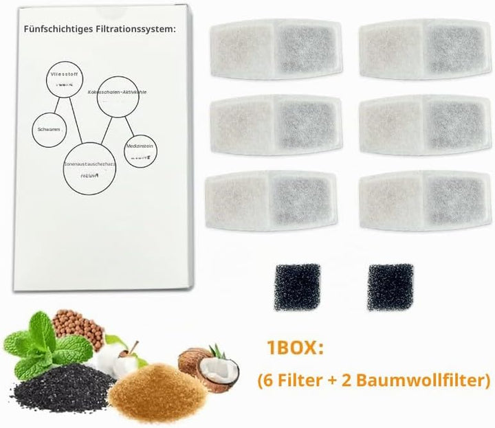 6 Filters, Katzenbrunnen Kabellos mit Bewegungsmelder, 6 Filters
