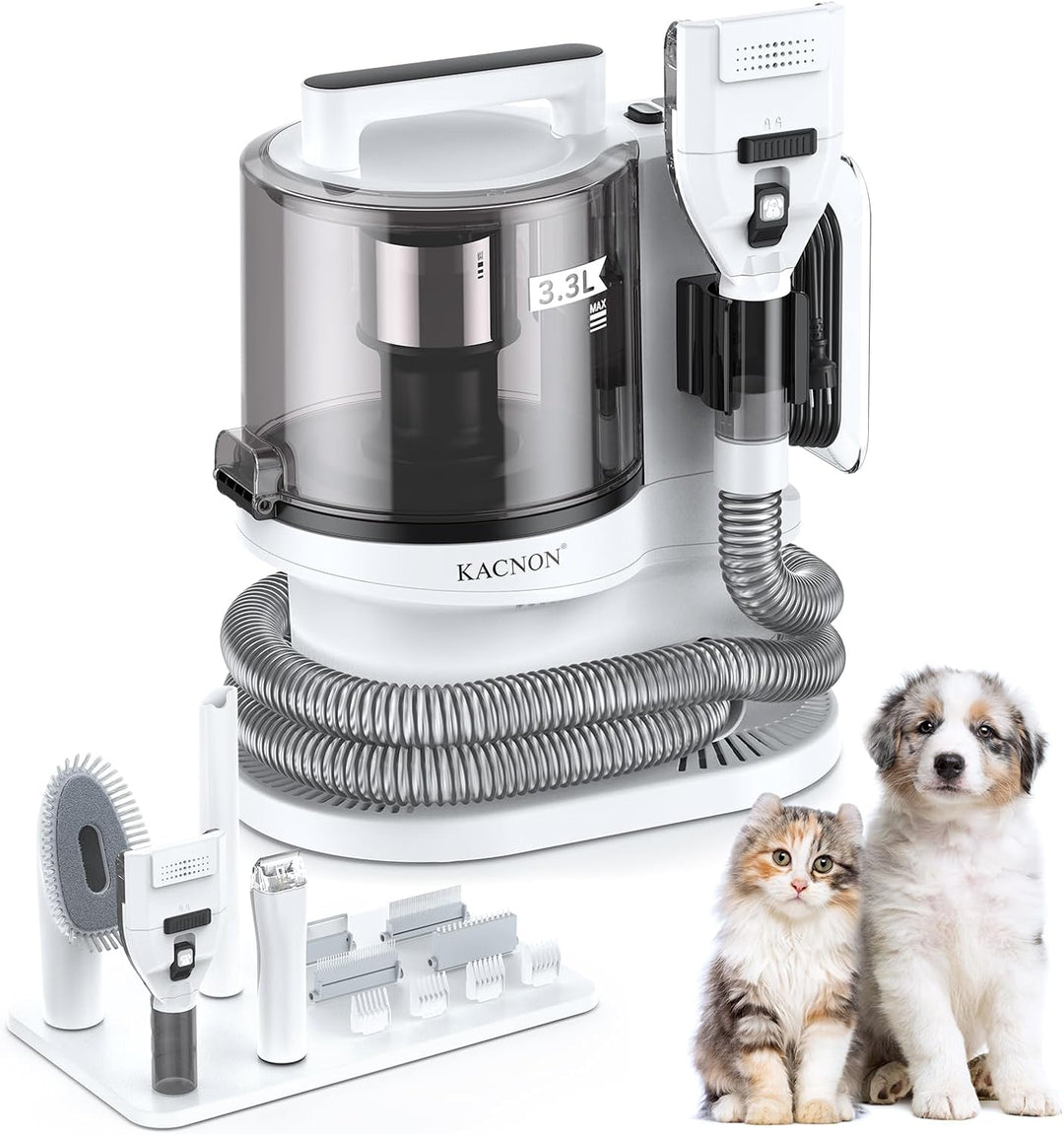 KACNON Hundeschermaschine mit Staubsauger (3.3L,13kPa) - All in one Haustierpflegeset - Leise Scherm