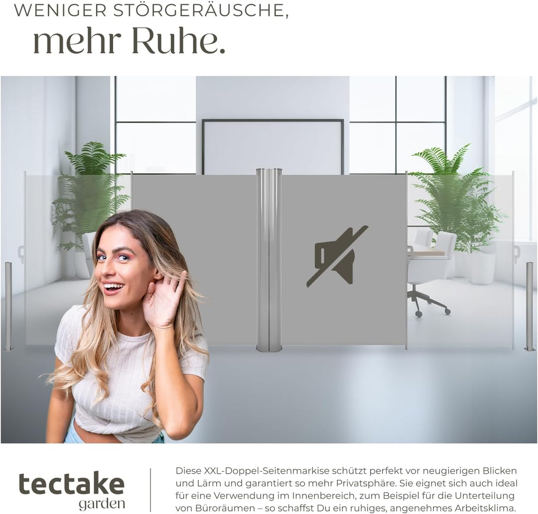 TecTake Doppel- Seitenmarkise Sonnenschutz Sichtschutz Gehäuse und Standpfosten komplett aus Alumini