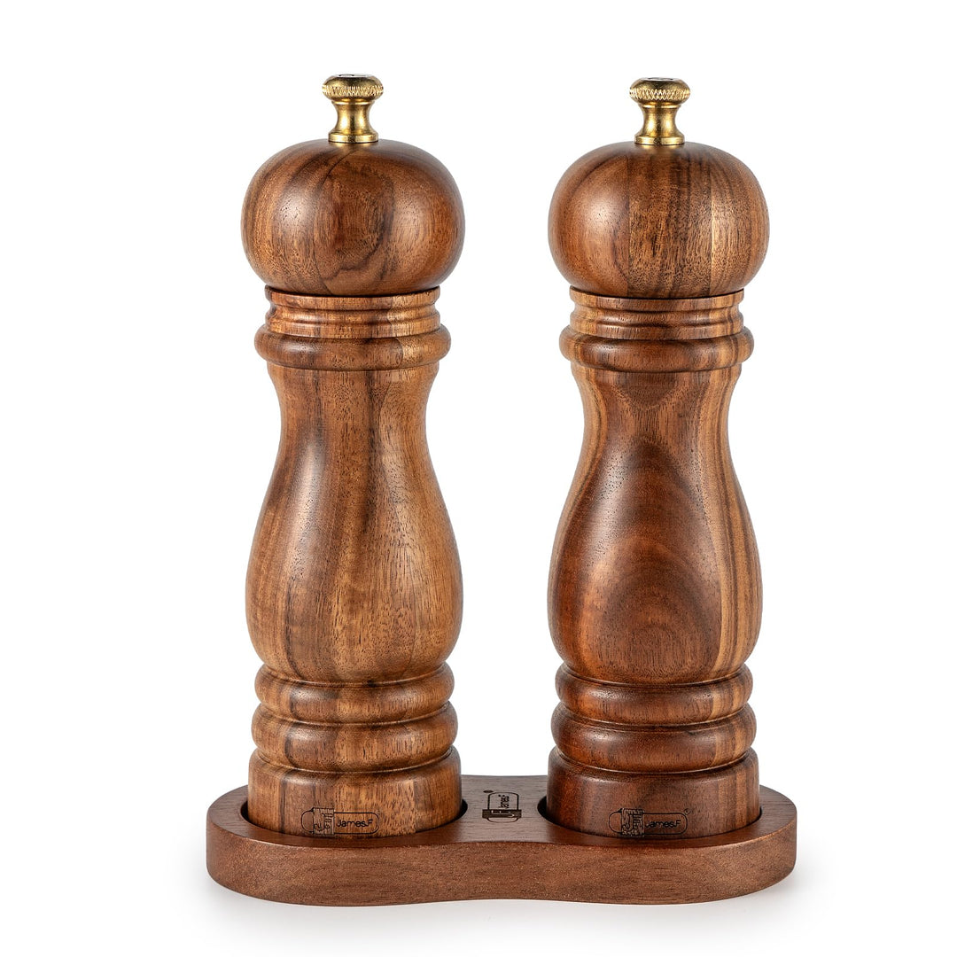 Salz und Pfeffermühle mit Tablett, Akazienholz Holz-Pfeffermühle, 2er-Set Manuelle Salz-Pfefferstreu