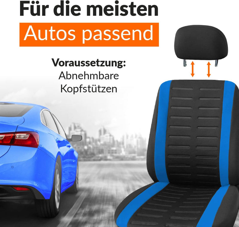 Upgrade4cars Autositzbezüge Set Universal | Auto-Schonbezüge für die Vordersitze & Rückbank in Blau