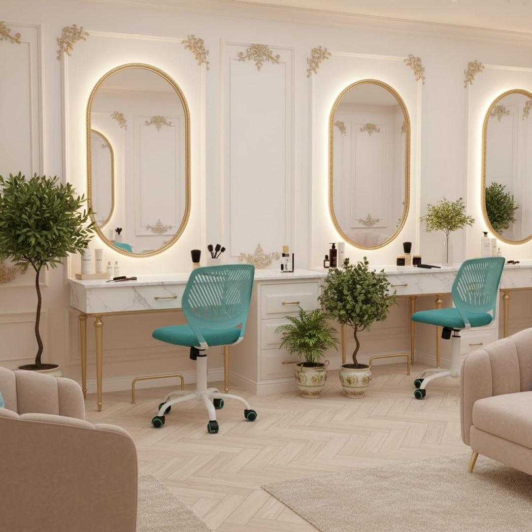 FurnitureR Friseurstuhl ergonomischer Drehstuhl ohne Armlehnen, höhenverstellbar, Netzrückenlehne, M