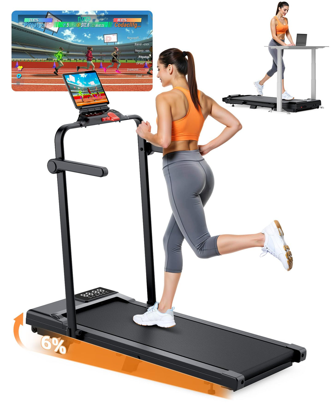 Walking Pad mit Steigung 6% Lacuffy, Laufband für Zuhause 6km/h & 12km/h mit Fernbedienung und App,