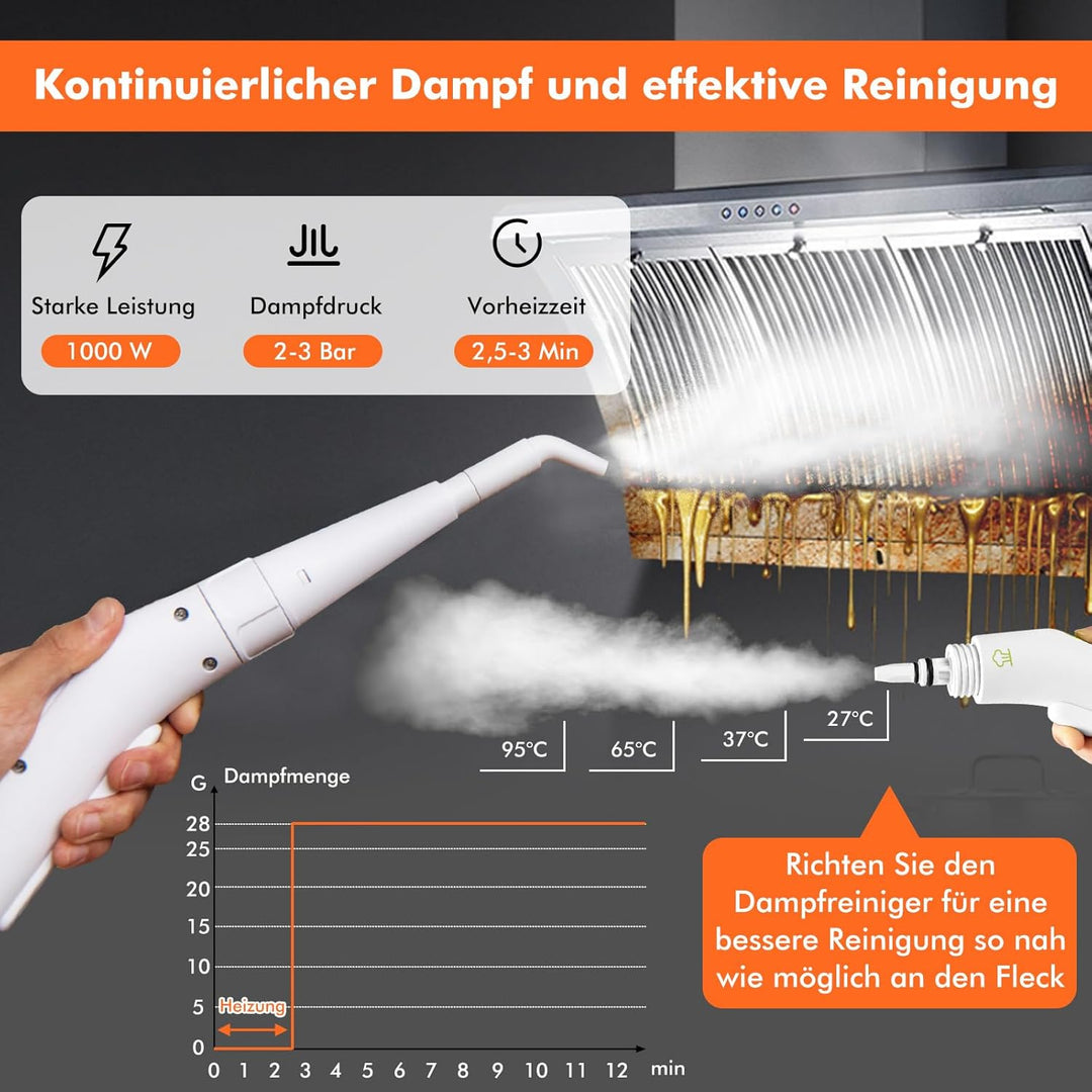 GOPLUS Dampfreiniger Handgerät, 1000W Handdampfreiniger, Aufheizzeit: 3 min., Dampfdruck: Max. 3 bar