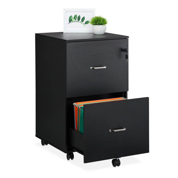 Relaxdays Rollcontainer, 2 Schubladen mit Hängeregister, HxBxT: 72 x 43 x 46 cm, abschliessbarer Akt