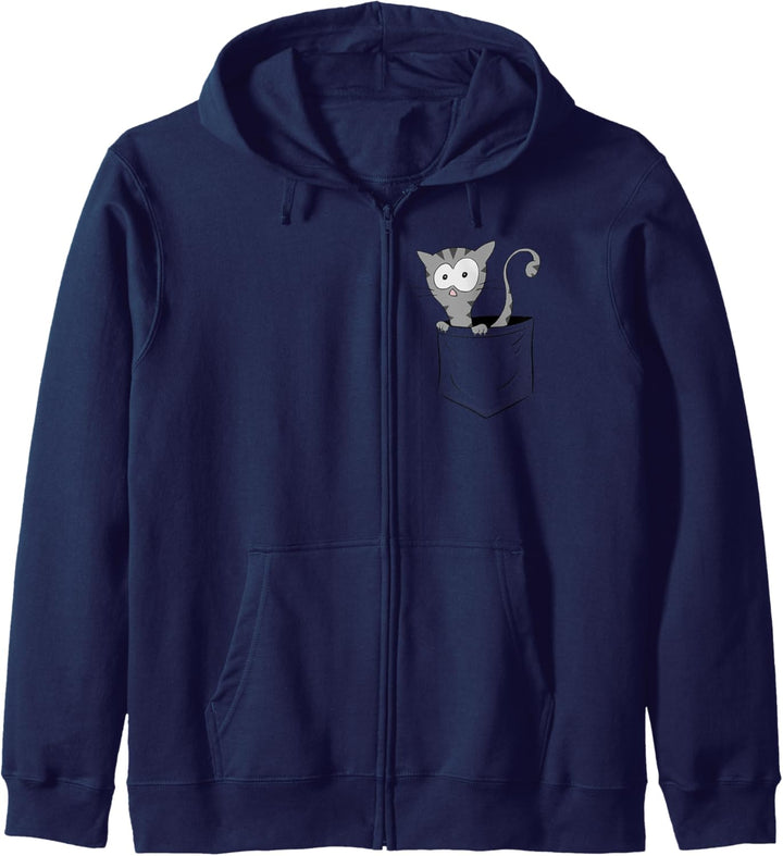 Lustiges graues Kätzchen l Kawaii Katze in der Tasche Kapuzenjacke