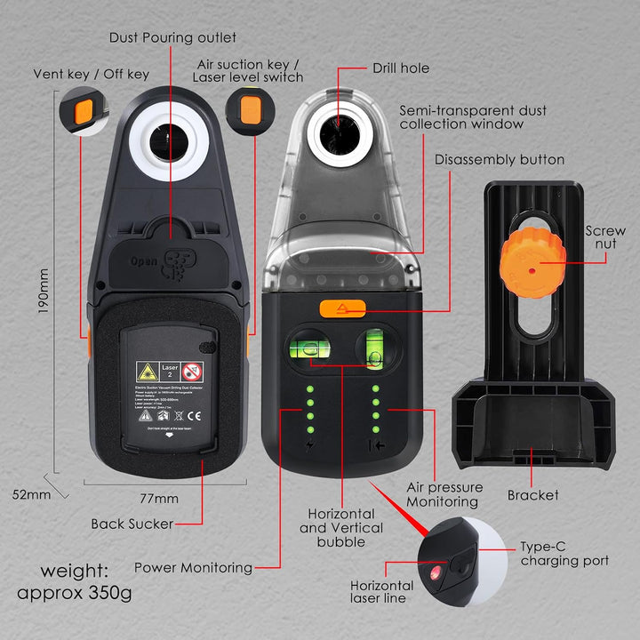 4-in-1 Laser Wasserwaage, Wiederaufladbares Elektronische Wasserwaage mit Kreuzwasserwaage,Bohrstaub