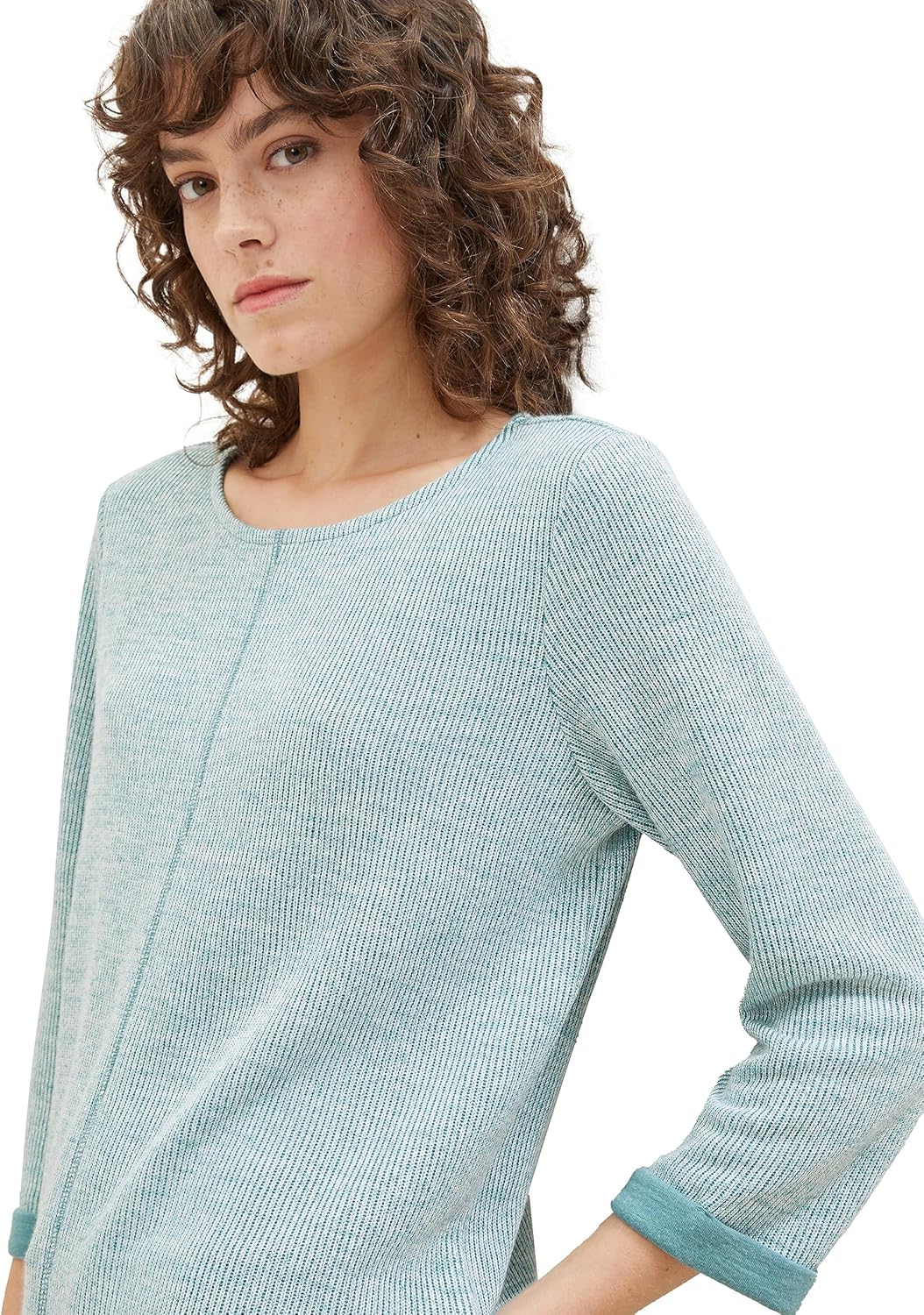 TOM TAILOR Damen Cosy Swearshirt mit 3/4-Arm XS 32402 - Ever Green Melange, XS 32402 - Ever Green Me