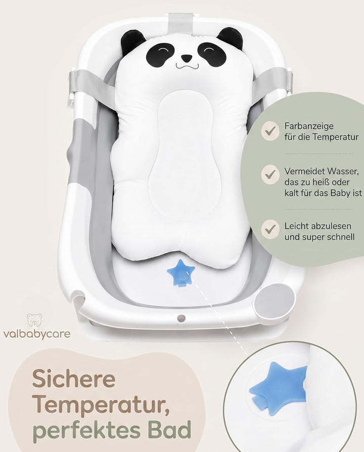 Baby Badewanne Faltbar Antirutsch Ergonomisch Neugeborene Bis 2 Jahre mit Panda Kissen Gross und gep
