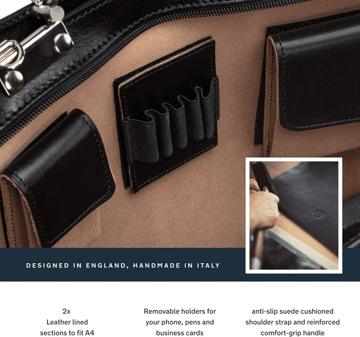 Maxwell Scott Luxus Herren Leder Aktentasche Alanzo in Schwarz, Schwarz
