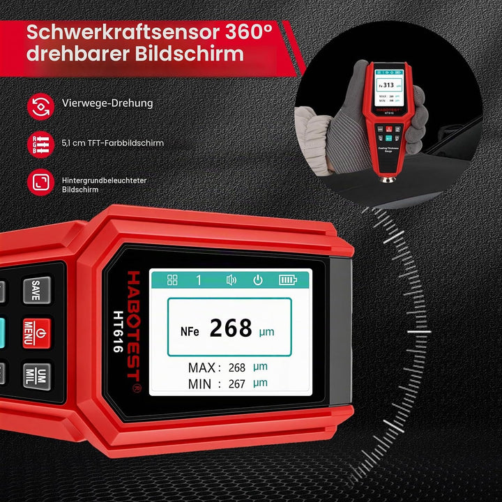 Lackschichtdickenmessgerät für Autos, Digitales Lackmessgerät mit Balkendiagramm, Fe/NFe-Sonde, 0-18